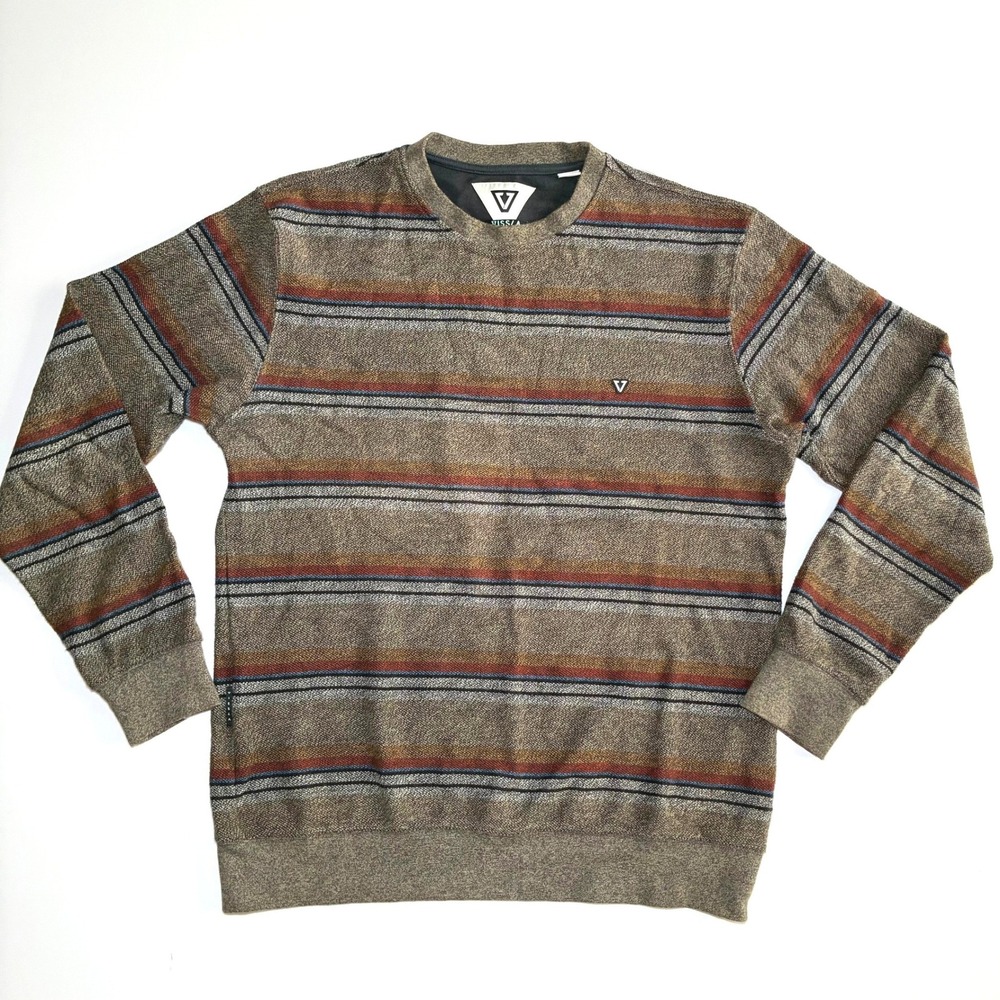 Vissla Crewneck Cotton Sweater Mens Large Striped Lightweight Earthy Surf Skate